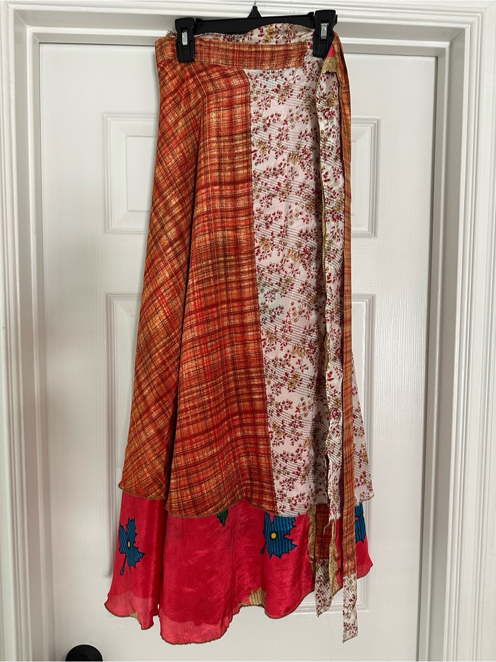 Bohemian Maxi Wrap Skirt in Orange & Pink Floral